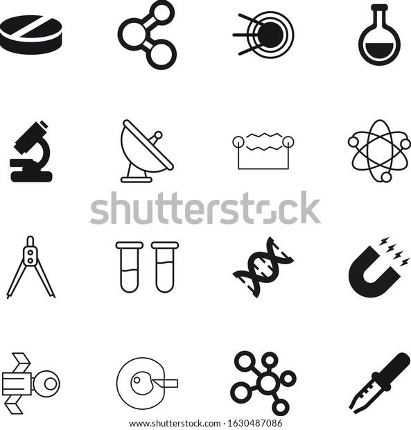 science vector icon set such as: magnetic, global,\
body, evolution, antenna, logo, button, doctor, cartoon, force,\
substance, particle, nobody, silhouette, demonstration, machine,\
brush, stem