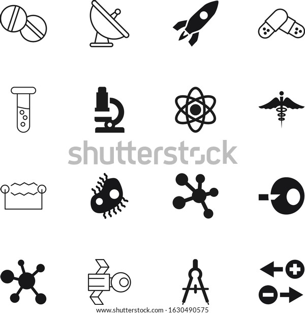 science vector icon set such as: electric, couple,\
bond, microscope, pregnancy, glossy, two, divider, connected,\
application, device, collagen, bacteria, travel, launch, virus,\
negative, star