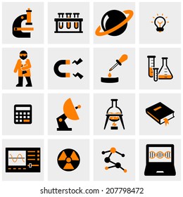Science vector icons set on gray. 