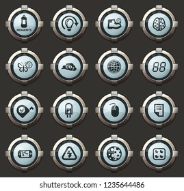 Science vector icons in the stylish round buttons for mobile applications and web