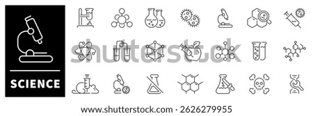 Science vector icons. Science thin line icons collection.  Scientific, education, school, knowledge, biology, laboratory, experiment, scientist, research, physics, chemistry, Science related icons