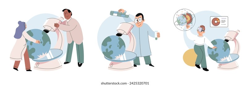 Science. Vector illustration. The investigation natural phenomena contributes to scientific understanding Scientists search for answers to unanswered questions through rigorous inquiry Exploration