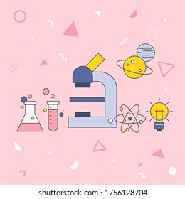 Ilustración del vector de la ciencia sobre el fondo rosado.