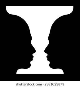 Science vector infographics. Optical illusion. Face profiles and vase. Silhouettes of two heads. Edgar Rubin illusion