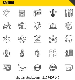 science vector line icons set. eclipse, analytics and science Icons. Thin line design. Modern outline graphic elements, simple stroke symbols stock illustration