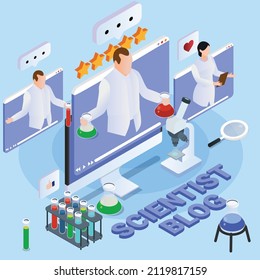 Science video blog isometric 3d vector illustration concept for banner, website, landing page, ads, flyer template