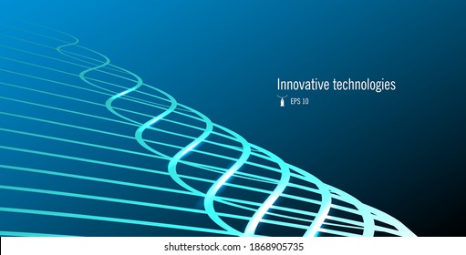 Science wallpaper or background, wallpaper or banner with DNA structure texture made of glowing lines, abstract composition design