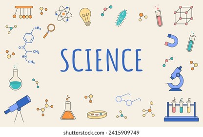 Science web banner. Chemistry laboratory poster, book cover for studying. Back to school poster. High quality vector illustration.