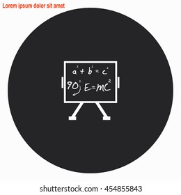 Science web icon. Gray circle button with white illustration.