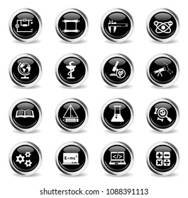 science web icons - black round chrome buttons