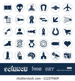 Science web icons set. Hand drawn sketch illustration isolated on white background