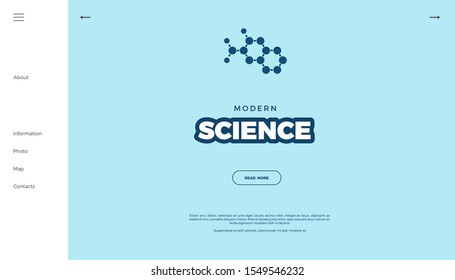 Science website template. Retro style vector scientific design, cute vintage chemistry, physics or biology web page