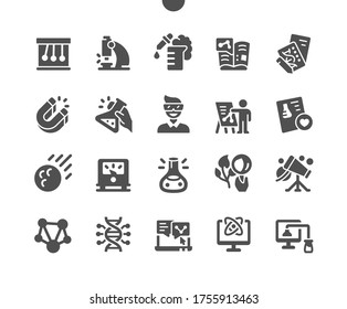 Iconos sólidos de vectores de píxeles perfectos y bien diseñados para la ciencia 30 Cuadrícula 2x para gráficos y aplicaciones web. Pictograma mínimo simple