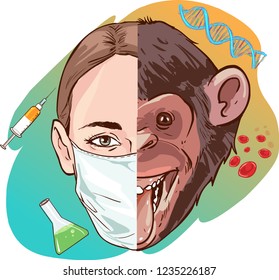 science woman and monkey vector illustration