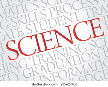 SCIENCE. Word education collage on gray vector background