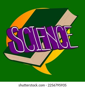 Science word on a book, cartoon vector illustration.