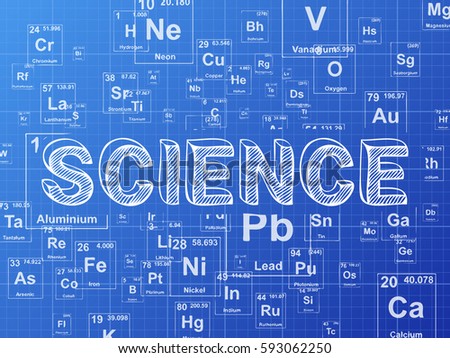 Science word on periodic table symbols blueprint background
