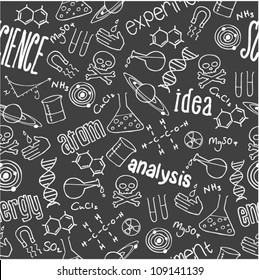 Science words and doodles seamless vector