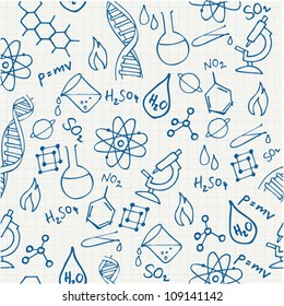 Science words and doodles seamless vector