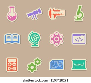 sciences color vector icons on paper stickers