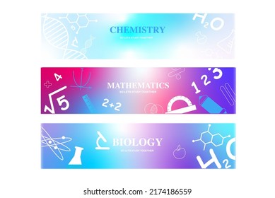 Sciences concept. Design templates for staff education, consulting, college, education. Set of flat, vector illustrations. Back to School. Elements and objects on school themes, simple background
