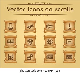 sciences simple vector icons on ancient scrolls