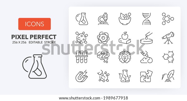 Sciences. Thin line icon set. Outline symbol\
collection. Editable vector stroke. 256x256 Pixel Perfect scalable\
to 128px, 64px...