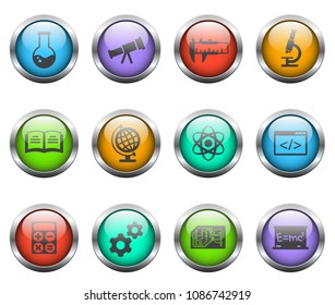 sciences vector icons on color glass buttons