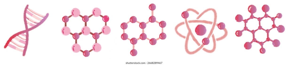 Ilustraciones de moléculas con temática de Ciencia para materiales de investigación y aprendizaje