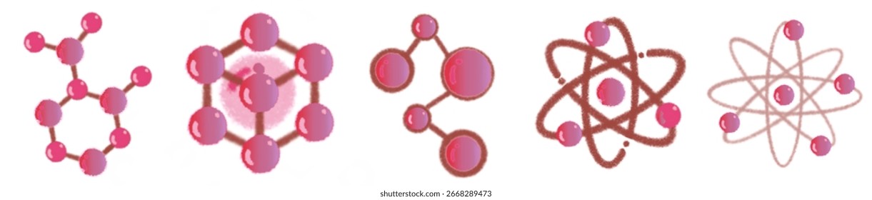 Ilustraciones de moléculas con temática de Ciencia para materiales de investigación y aprendizaje