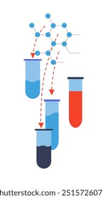 Science-themed vector illustration featuring test tubes and molecular structure. Clean, modern design isolated on white background. Ideal for educational, medical, or scientific content.