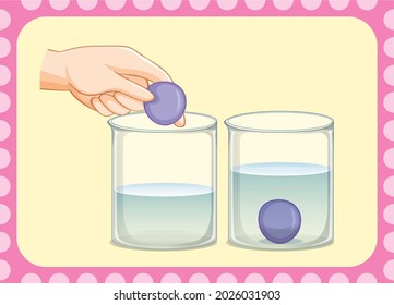 Experimento de ciencia con fregadero de bola en la ilustración del agua