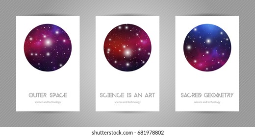 Scientific 4x6 postcards with space texture in a circle and text area.