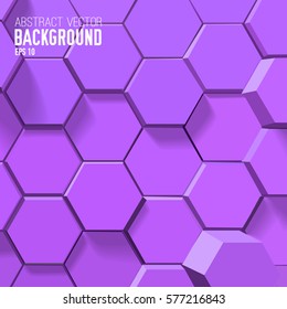 Scientific abstract background with 3d purple hexagons in mosaic geometric style vector illustration