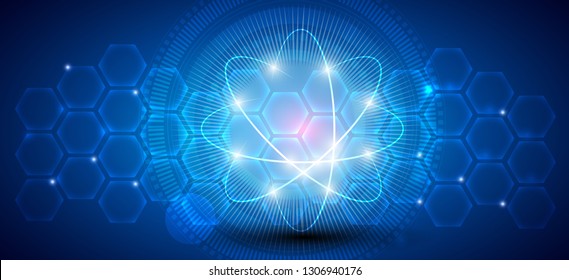Scientific abstract blue bright background with transparent cells an glow