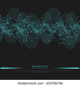 Scientific abstract vector background with blue wave and the schedule of frequencies,connected line and dots