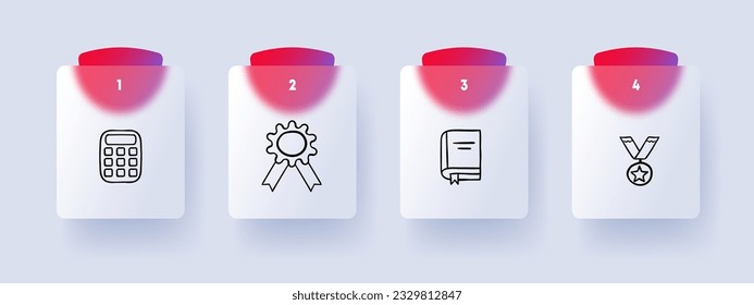 Scientific activity line icon. Award, Nobel Prize, learning, teaching, book, calculator, merit. Pastel color background. Vector line icon
