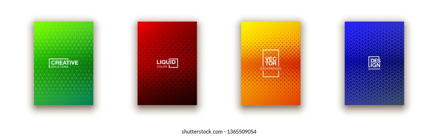 Scientific annual report design collection. Halftone dot points texture cover page layout templates set. Report covers graphic design, business brochure pages corporate templates.