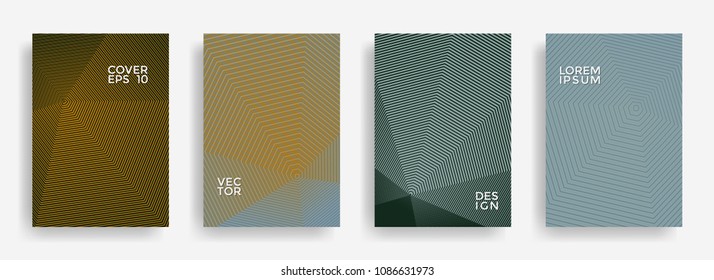 Scientific annual report design vector collection. Gradient grid texture cover page layout templates set. Report covers geometric design, business booklet pages corporate backgrounds.