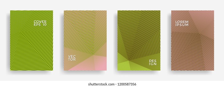 Scientific annual report design vector collection. Gradient grid texture cover page layout templates set. Report covers geometric design, business booklet pages corporate banners.