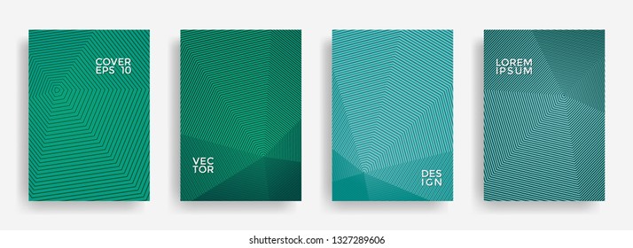 Scientific annual report design vector collection. Halftone stripes edged texture cover page layout templates set. Report covers graphic design, business brochure pages corporate templates.