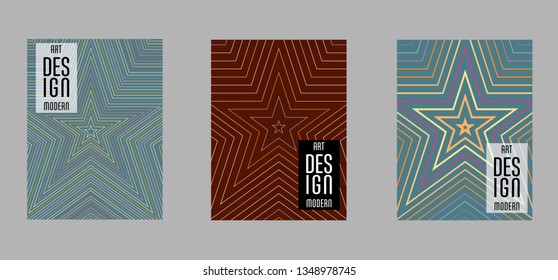 Scientific annual report design vector collection. Halftone stripes texture cover page layout templates set. Report covers graphic design, business brochure pages corporate templates.