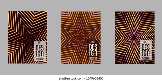Scientific annual report design vector collection. Halftone stripes texture cover page layout templates set. Report covers graphic design, business brochure pages corporate templates.