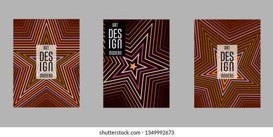 Scientific annual report design vector collection. Halftone stripes texture cover page layout templates set. Report covers graphic design, business brochure pages corporate templates.
