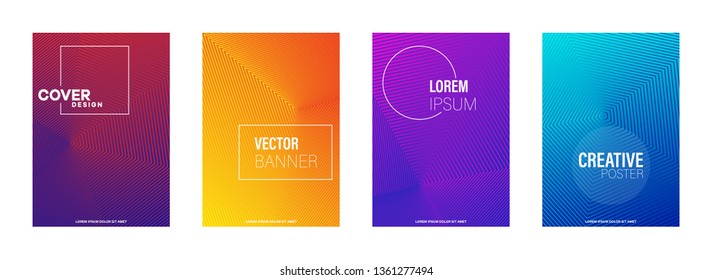 Scientific annual report design vector collection. Halftone stripes texture cover page layout templates set. Report covers graphic design, business brochure pages corporate templates. - Векторная граф