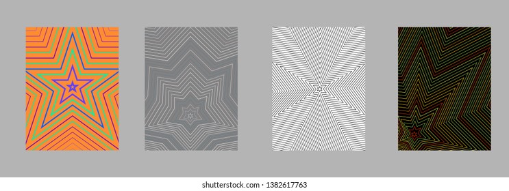 Scientific annual report design vector collection. Halftone stripes texture cover page layout templates set. Report covers graphic design, business brochure pages corporate templates.