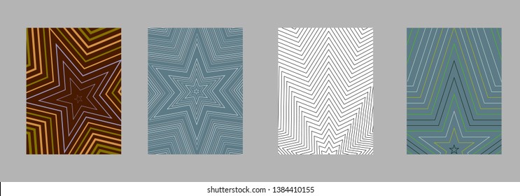 Scientific annual report design vector collection. Halftone stripes texture cover page layout templates set. Report covers graphic design, business brochure pages corporate templates.