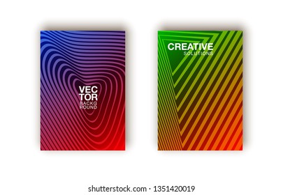 Scientific annual report geometric design collection. Halftone line texture cover page layout templates set. Report covers geometric graphic design, business brochure pages corporate template.