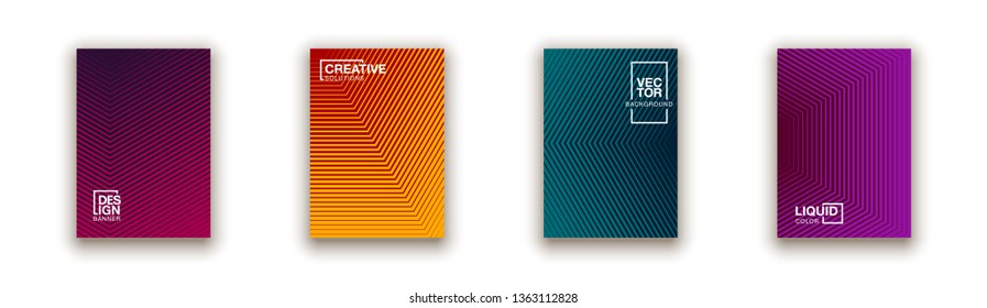 Scientific annual report geometric design collection. Halftone line texture cover page layout templates set. Report covers geometric graphic design, business brochure pages corporate template.