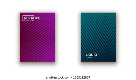 Scientific annual report geometric design collection. Halftone line texture cover page layout templates set. Report covers geometric graphic design, business brochure pages corporate template.